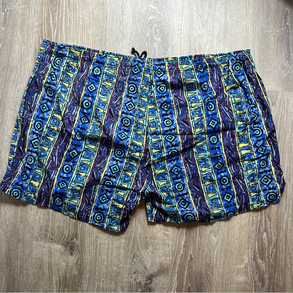 VINTAGE‎ Tower Bay Blue Purple Yellow Swim Trunks with Geometric Design Mens 3XB